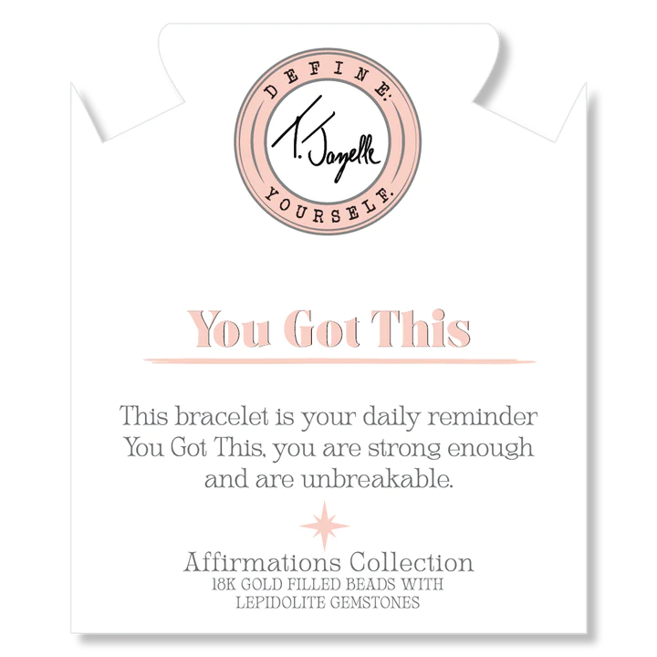 18K Yellow Gold Filled Lepidolite Beaded Bracelet - You Got This