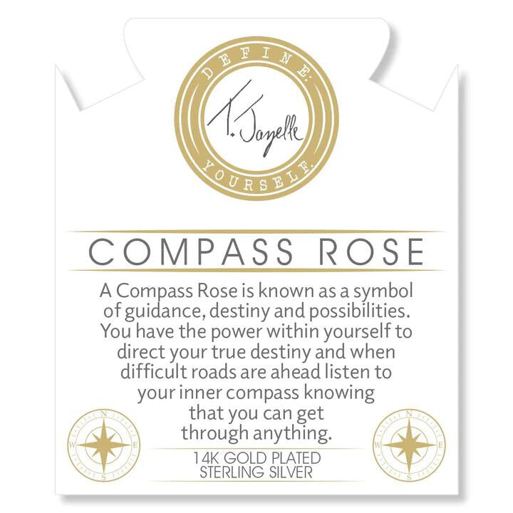 14K Gold Filled Sterling Silver Peruvian Amazonite Beaded Stone Bracelet With Compass Rose Gold Charm