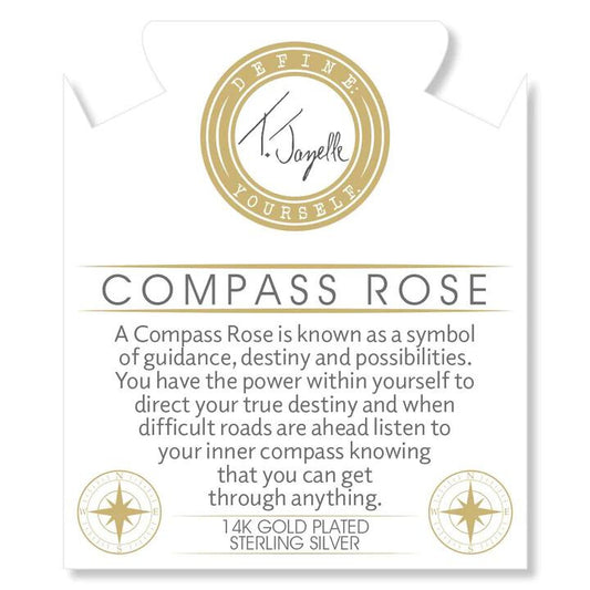 14K Gold Filled Sterling Silver Peruvian Amazonite Beaded Stone Bracelet With Compass Rose Gold Charm