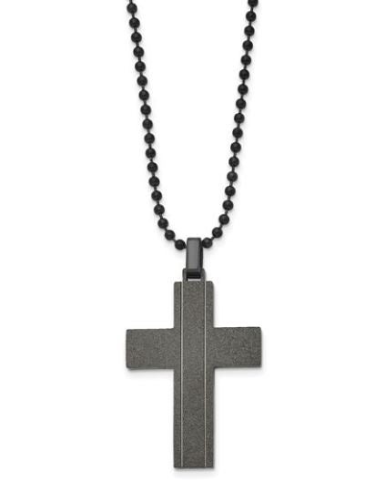 Black Stainless Steel Brushed & Polished Cross Pendant