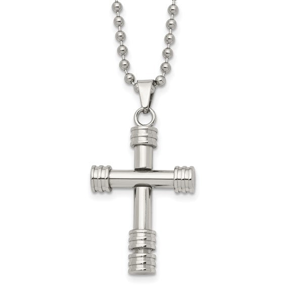 Stainless Steel Polished Cross Pendant Necklace - 22"