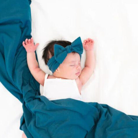 Copper Pearl Knit Headband Bow - Steel