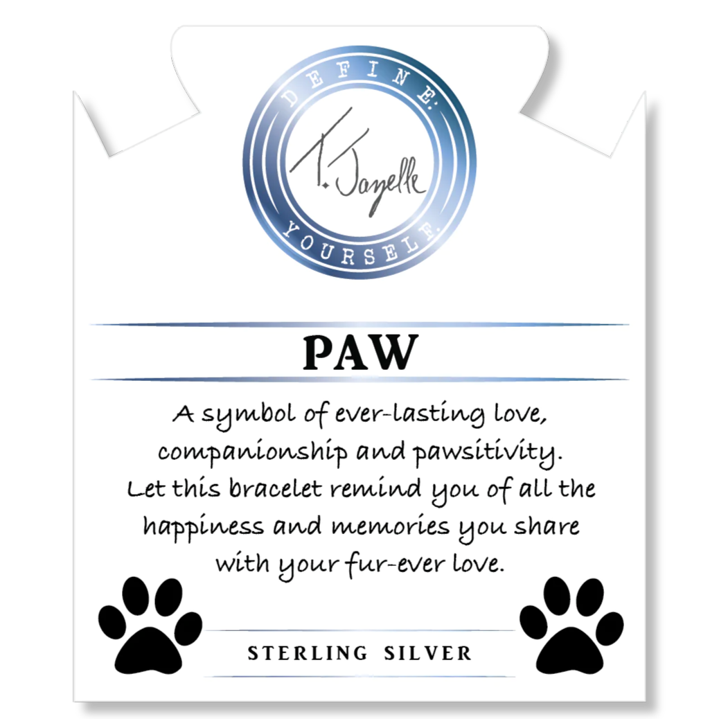 Blue Calcite Gemstone Beaded Bracelet with Paw Cubic Zirconia Charm