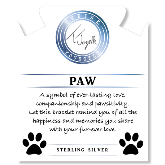 Blue Calcite Gemstone Beaded Bracelet with Paw Cubic Zirconia Charm