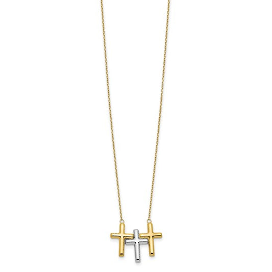 10K Two-Tone Polished 3 Cross Necklace
