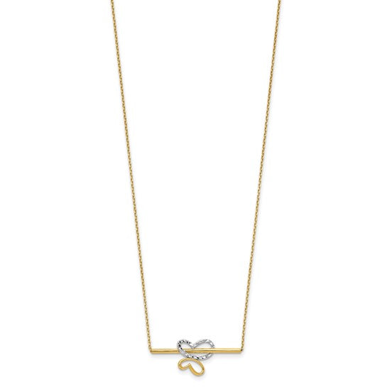 10K Two-Tone Butterfly Bar Necklace - 18"