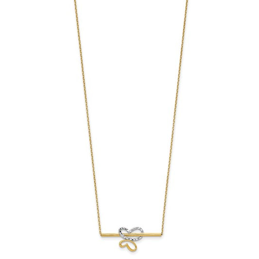 10K Two-Tone Butterfly Bar Necklace - 18"
