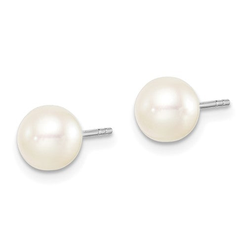 Sterling Silver Madi K White Freshwater Pearl Stud Earrings - 6-7mm