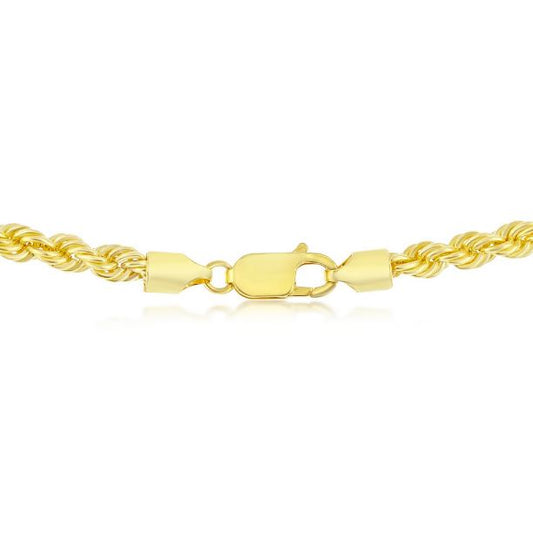Sterling Silver Gold Plated 4.5mm Loose Rope Chain - 22"