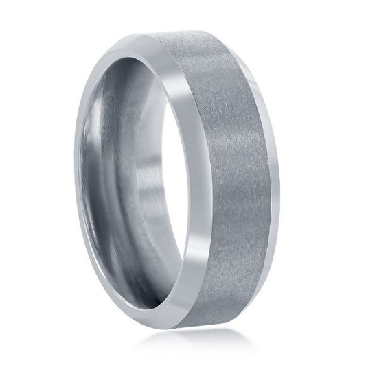 Men's Brushed & Polished 8mm Silver Tungsten Wedding Band