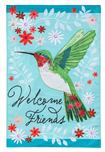 Hummingbird Welcome Applique House Flag