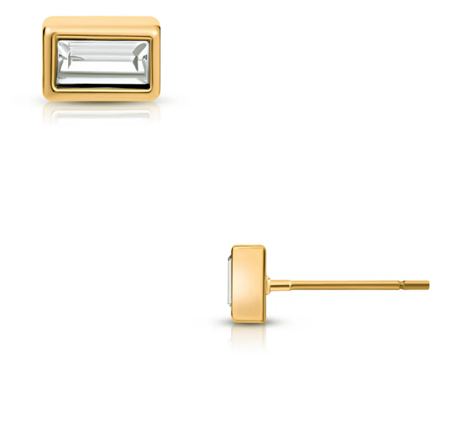 Ellie Vail Waterproof Gold-Plated Stainless-Steel Bardot Baguette Stud Earring