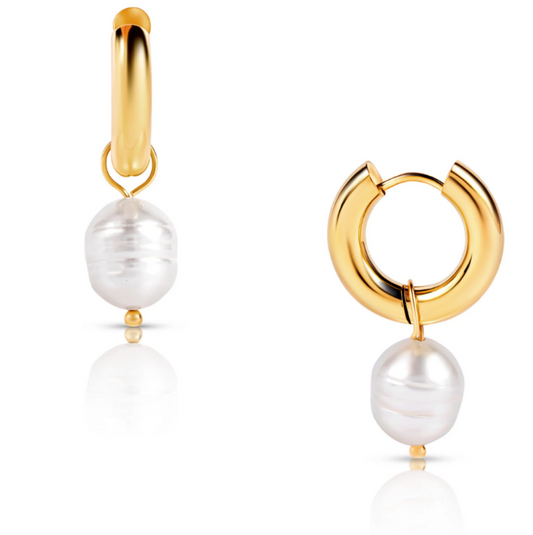 Ellie Vail Waterproof Gold-Plated Stainless-Steel Melrose Mini Hoop Pearl Earrings