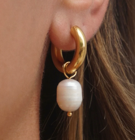 Ellie Vail Gold Plated Melrose Mini Hoop Pearl Earrings