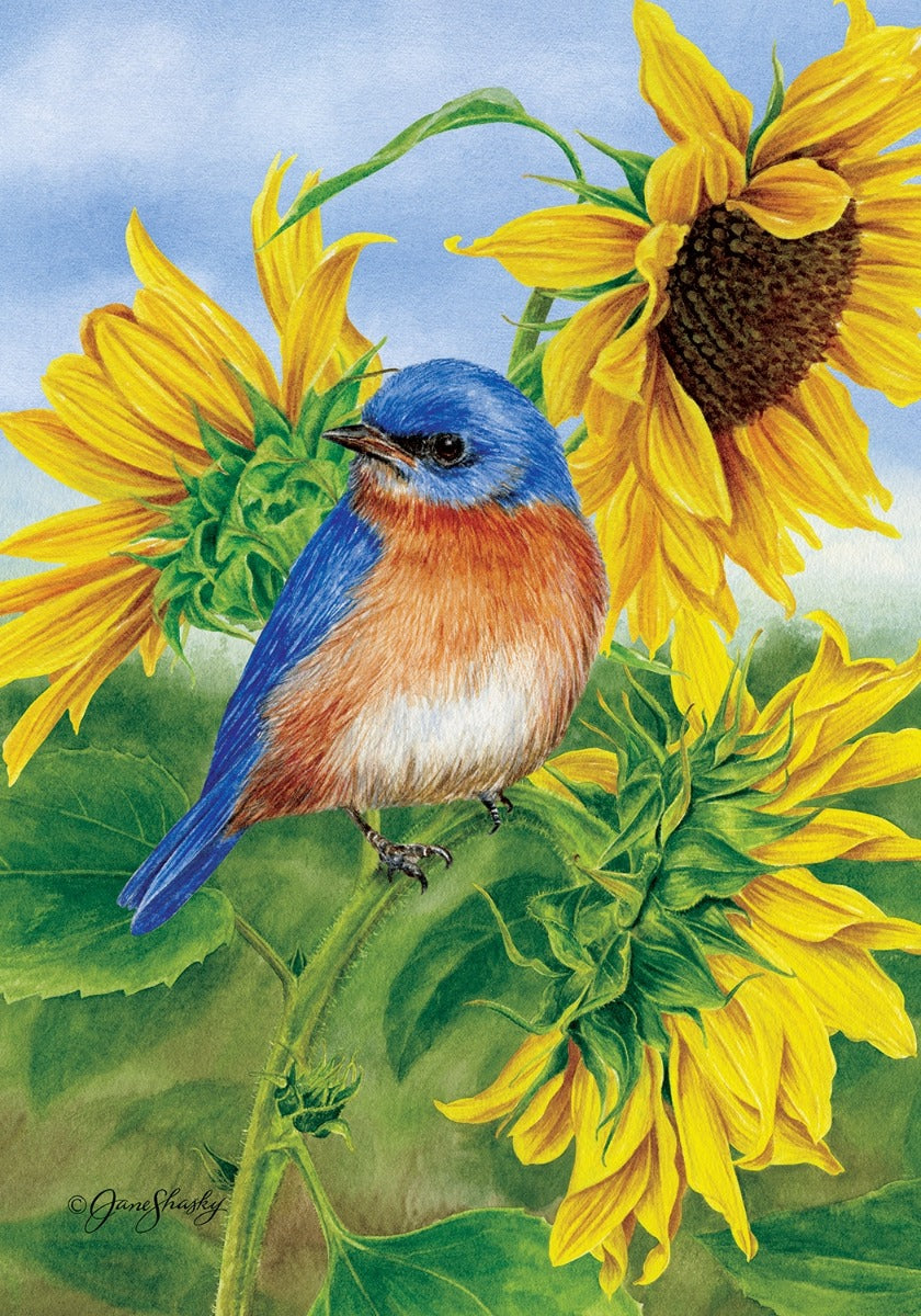 Bluebird Sunflowers Garden Flag