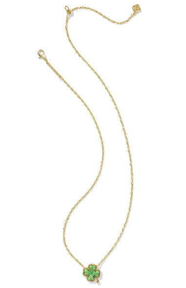 Kendra Scott Clover Short Pendant Necklace in Gold Lime Green Magnesite