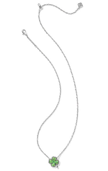 Kendra Scott Clover Short Pendant Necklace in Silver Lime Green Magnesite