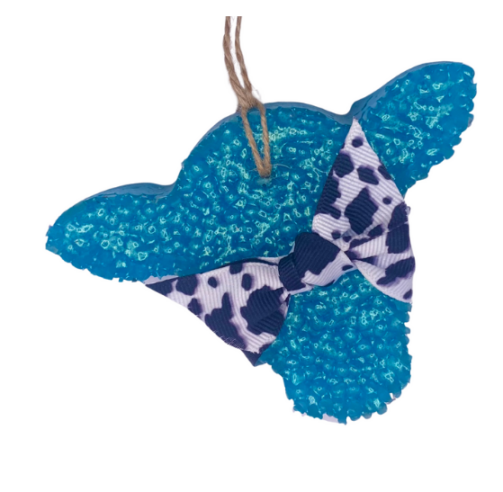 Skinny Blue Cow Head Freshie with Ribbon