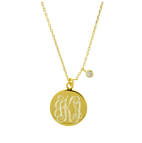 Sterling Silver Gold Plated Disc Necklace with Cubic Zirconia