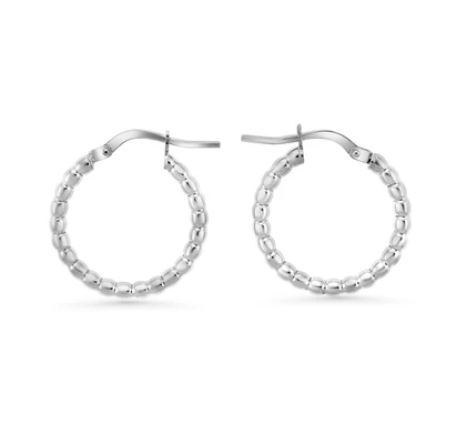 Sterling Silver 20mm Rhodium Round Bead Hoop Earrings