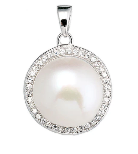 Sterling Silver Micro Pave Pearl Pendant