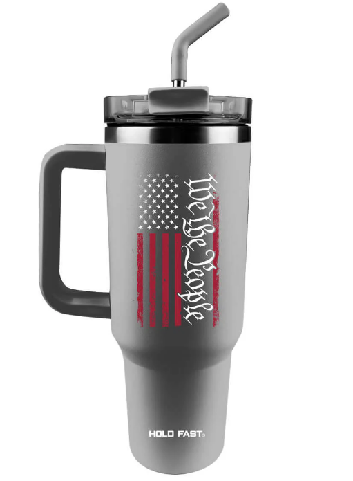 Kerusso Hold Fast 40oz Stainless Steel Mug with Straw We The People Flag