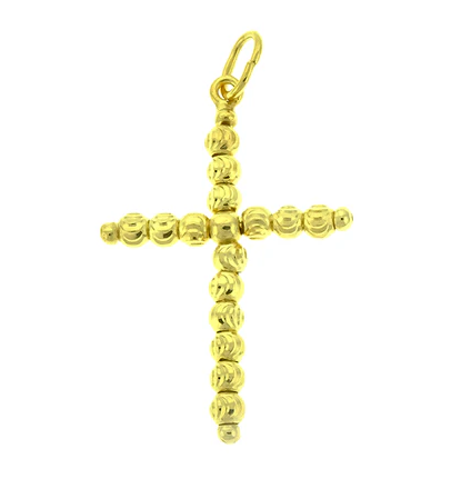 Sterling Silver Gold Vermeil Diamond Cut Bead Cross Pendant
