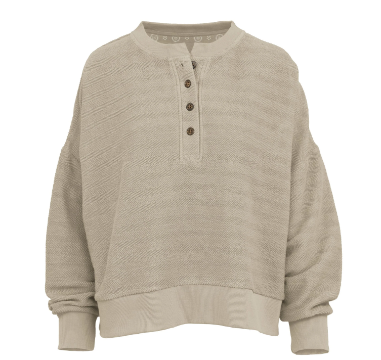 Del Sol Herringbone Henley Top in Sand