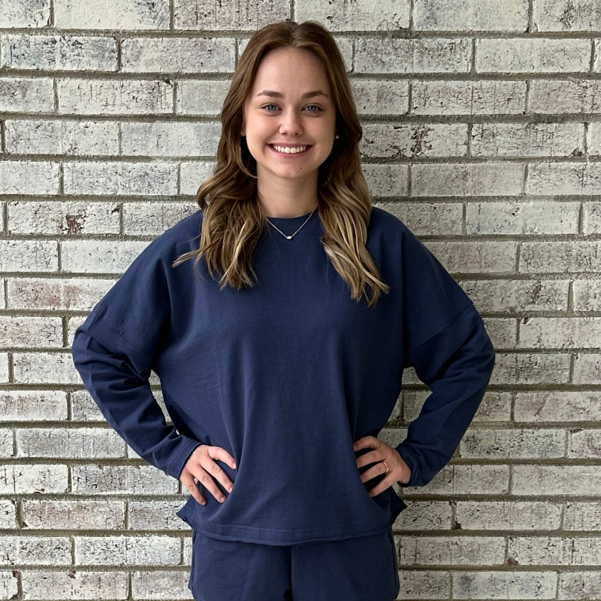 Feeling Blue Terry High Low Crew Top