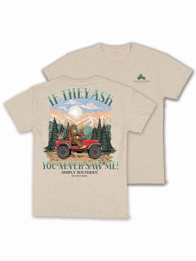 MN-SS-SASQRACCN-OATHTHR Simply Southern Sasquatch Short Sleeve T-Shirt in Oat Heather