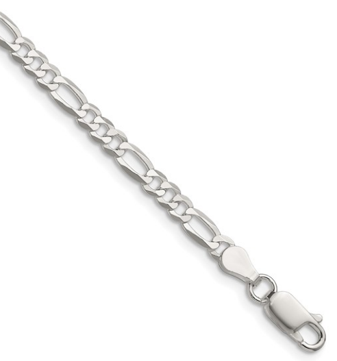 Sterling Silver 4mm Lightweight Flat Figaro Chain - 7"