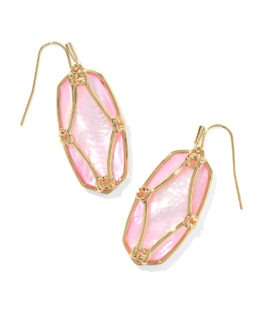 Kendra Scott Elle Lattice Frame Drop Earrings in Gold Blush Ivory Mother of Pearl