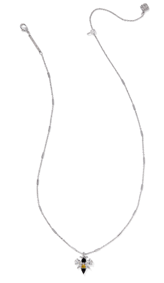Kendra Scott Bee Short Pendant Necklace in Silver Black & Yellow Mix