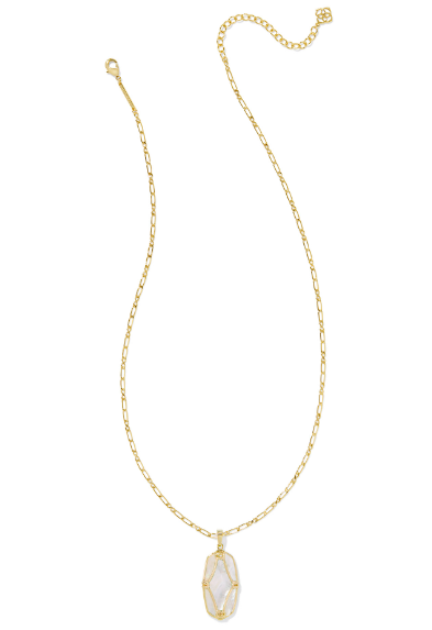 Kendra Scott Elle Lattice Frame Large Long Necklace in Gold Ivory Mother of Pearl
