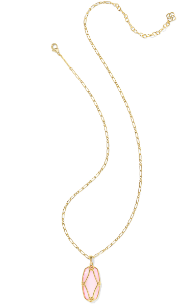 Kendra Scott Elle Lattice Frame Large Long Necklace in Gold Blush Ivory Mother of Pearl
