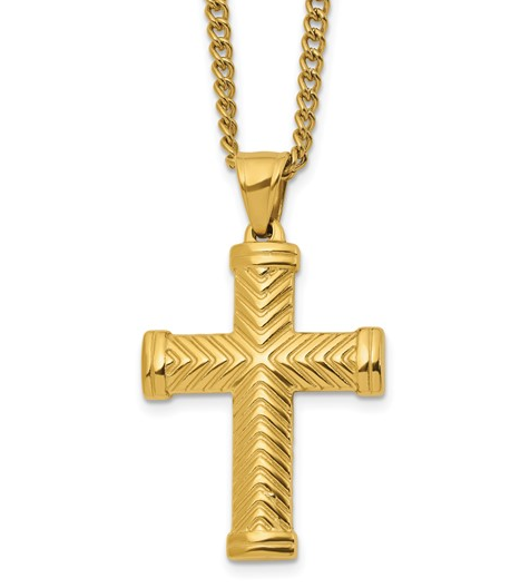 Stainless Steel Polished Yellow IP-Plated Cross Necklace - 22"