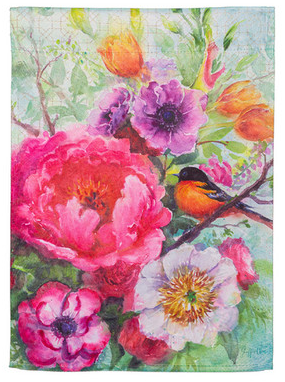 Bird Blossom Suede Garden Flag