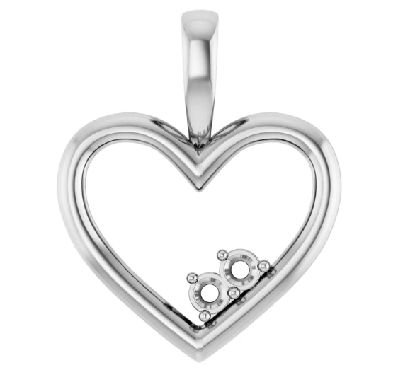 Sterling Silver 2-Stone Family Heart Pendant (no chain)