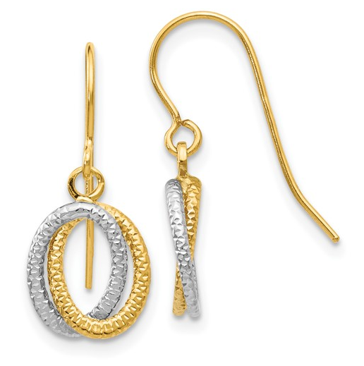 10K Two-Tone Double Link Fancy Dangle Earrings