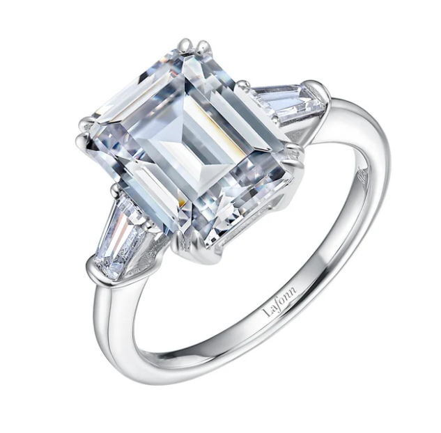 Lafonn 5.85CTTW Lassaire Emerald & Baguette Classic 3 Stone Engagement Ring