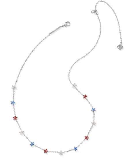 Kendra Scott Sierra Star Crystal Strand Necklace in Silver Red White Blue Mix