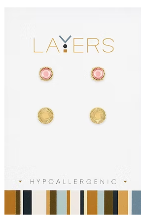 Layers Gold Vintage Rose Duo Pair Stud Earrings