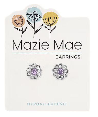 Mazie Mae Silver Light Amethyst Cubic Zirconia Flower Stud Earrings