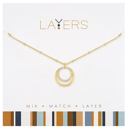 Layers Gold Double Circle Cubic Zirconia Necklace