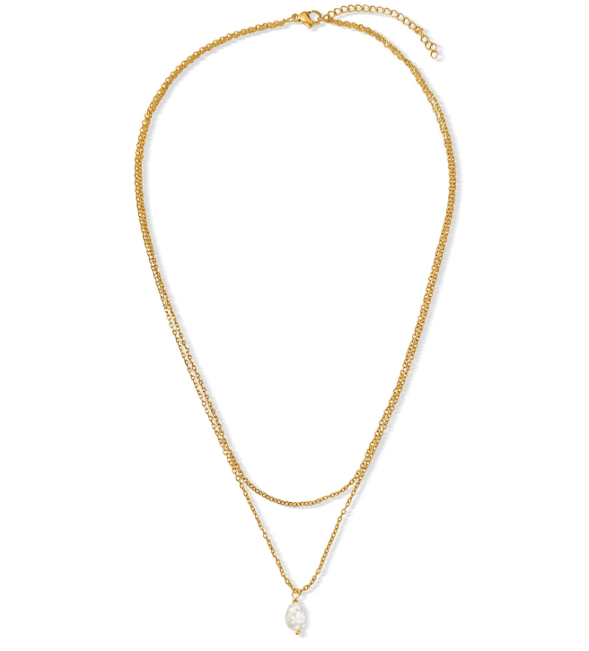 Ellie Vail Jalen Double Chain Pearl Necklace