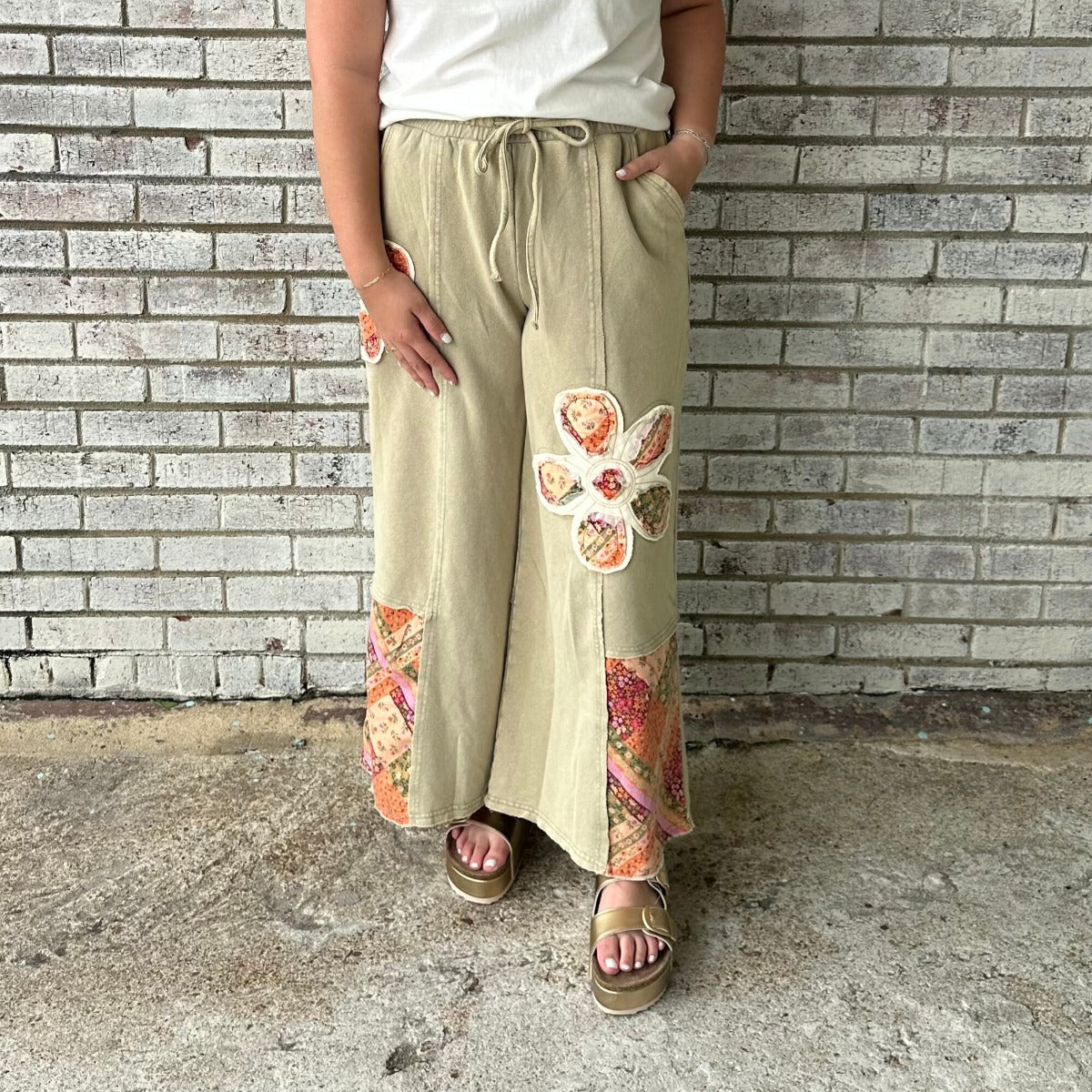 Prettiest Blossom Wide Leg Bottoms - Faded Olive