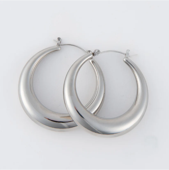 Narelle Waterproof Round Hoop Earrings in Silver