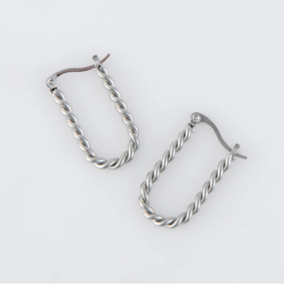 Narelle Waterproof Twisted Hoop Earrings in Silver