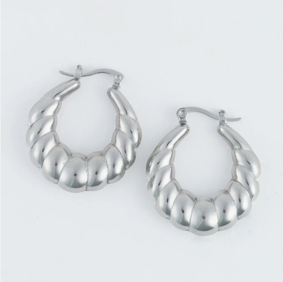 Narelle Waterproof Twisted Chunky Hoop Earrings in Silver