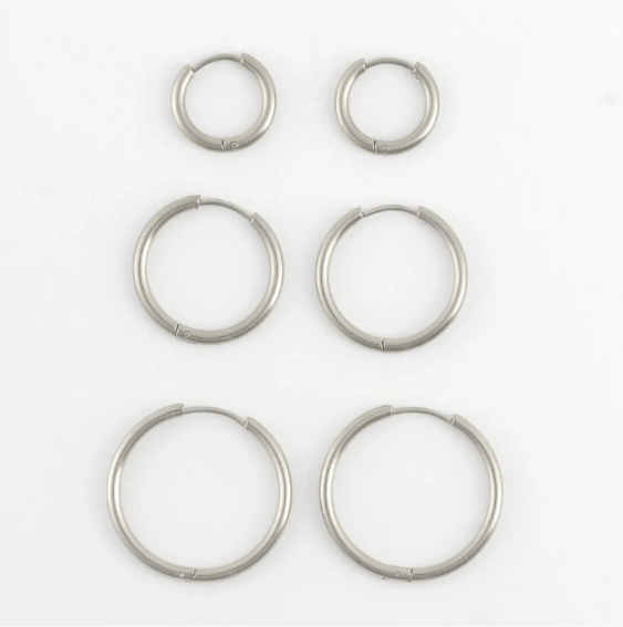 Narelle Waterproof Classic Hoop Earrings Trio in Silver